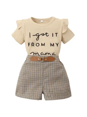 2PCS Toddler Baby Girl Clothes Set Short Sleeve Top   Checkered Shorts 1-6Y