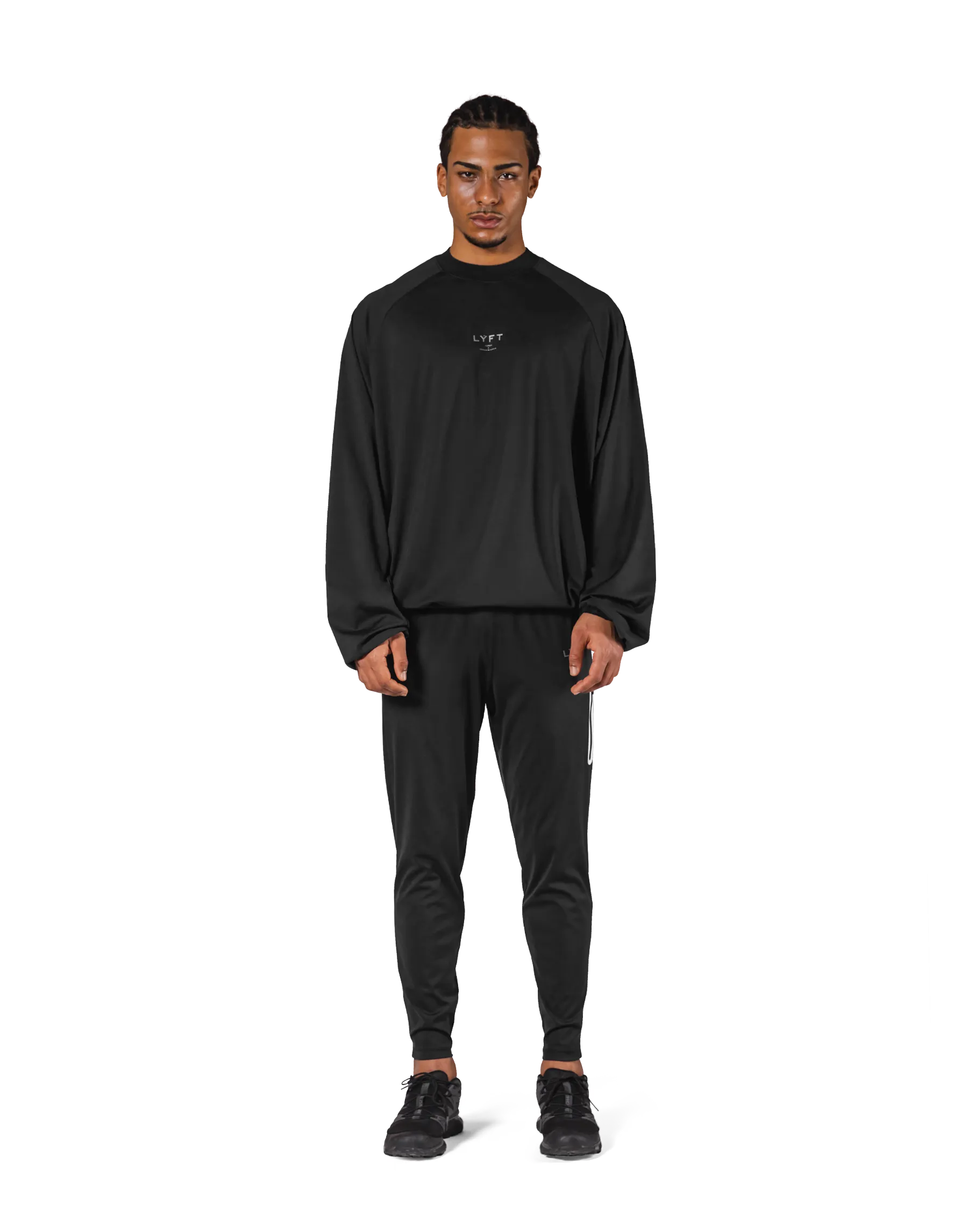 2Way Stretch Relaxed Pullover Tops - Black