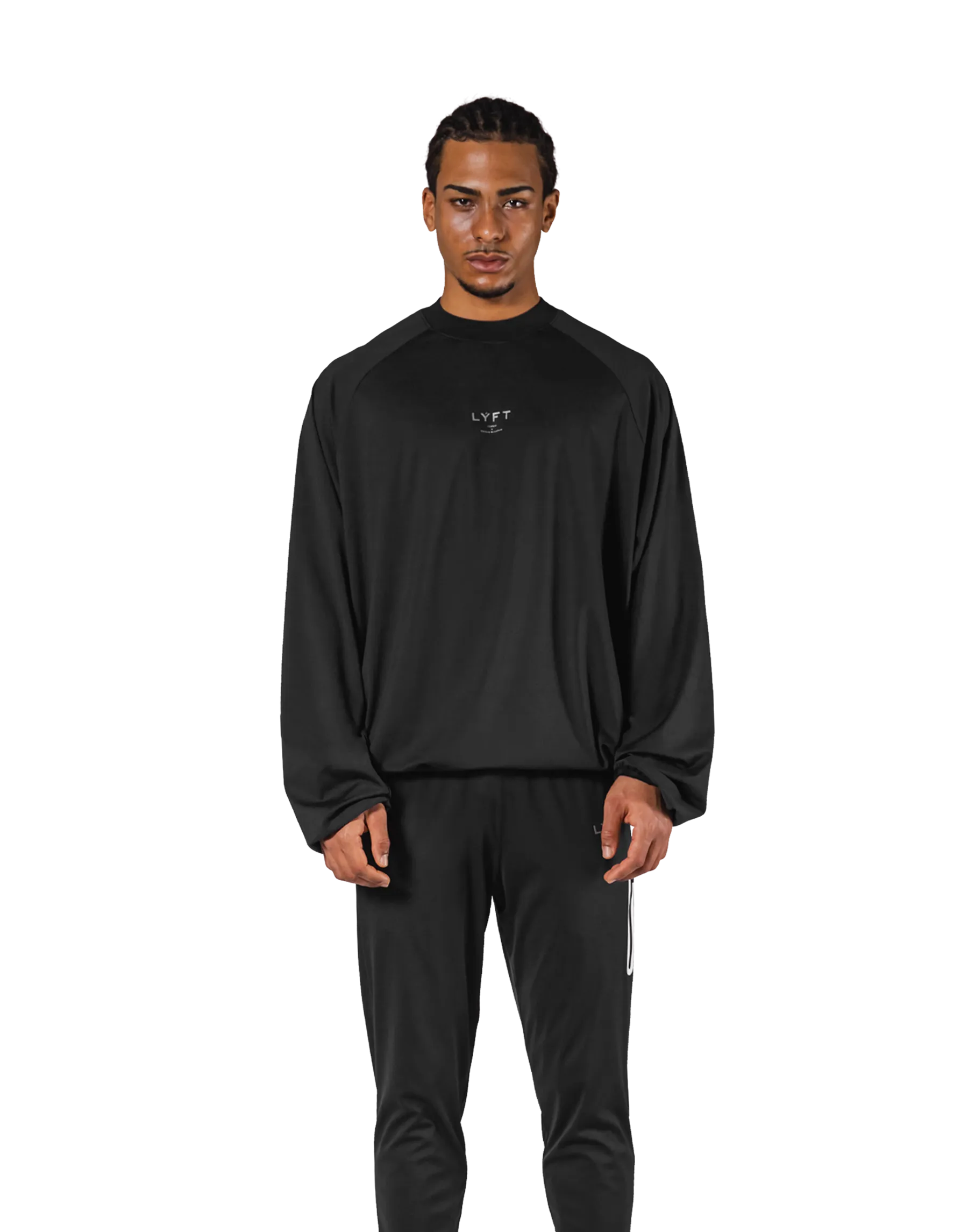 2Way Stretch Relaxed Pullover Tops - Black