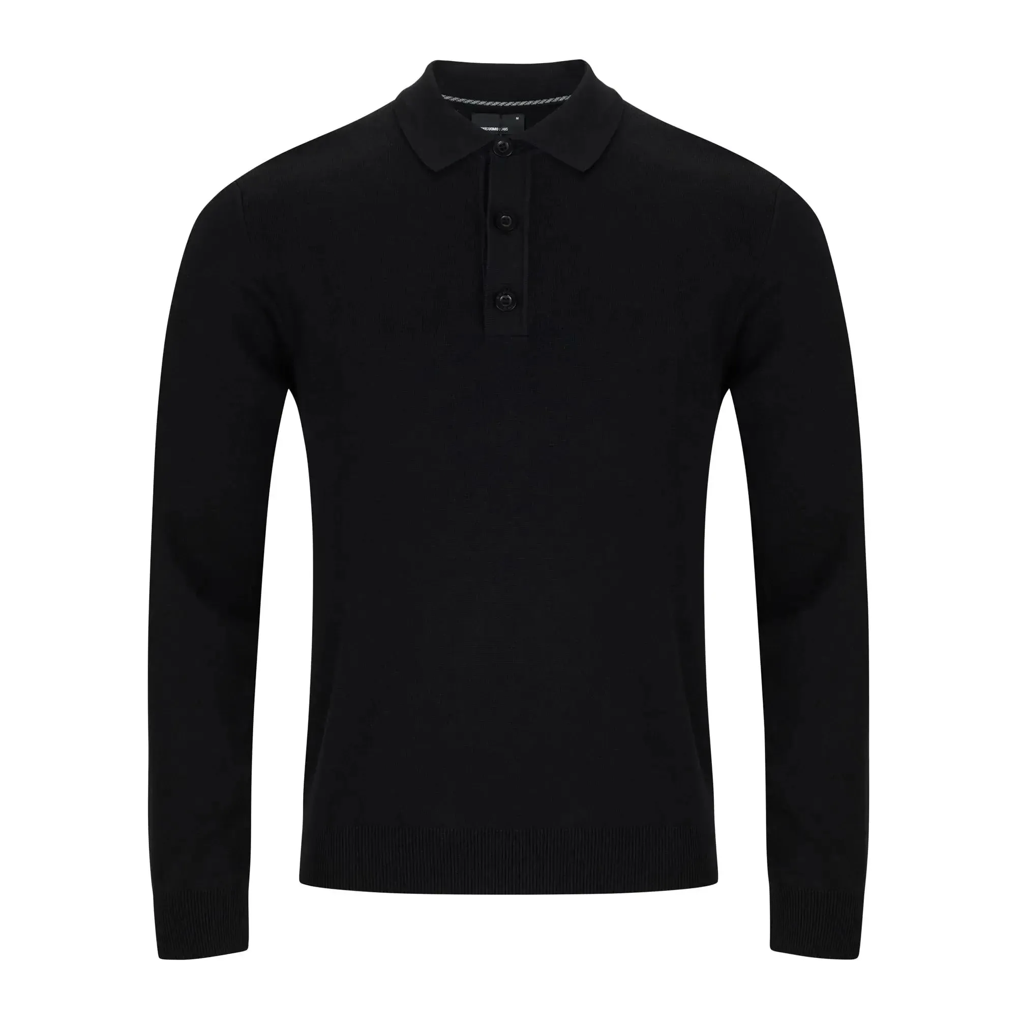 3-Button Long-Sleeve Polo - Black