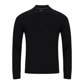 3-Button Long-Sleeve Polo - Black