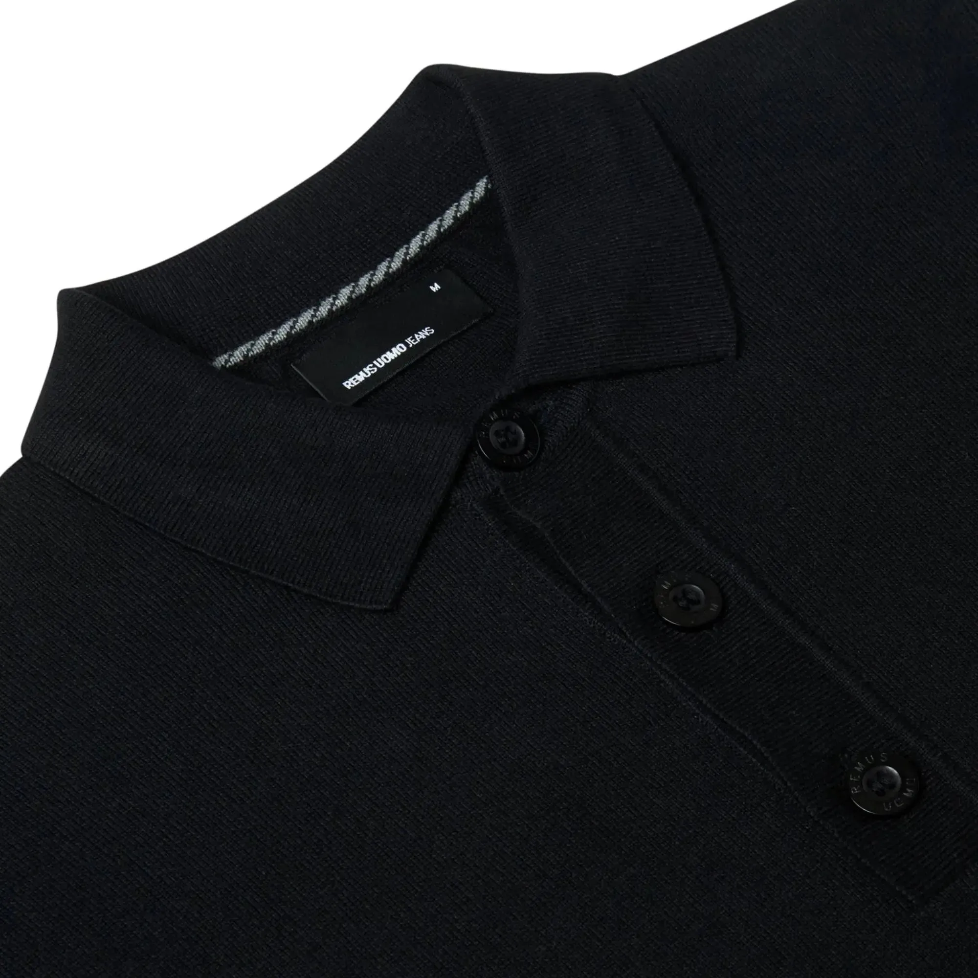 3-Button Long-Sleeve Polo - Black