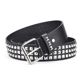 (87-103cm) Leather belt pyramid studded belt accessory with buckle - Black / Silver