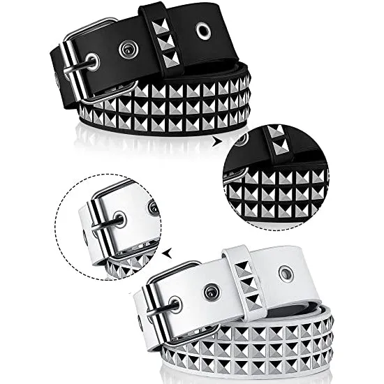 (87-103cm) Leather belt pyramid studded belt accessory with buckle - Black / Silver