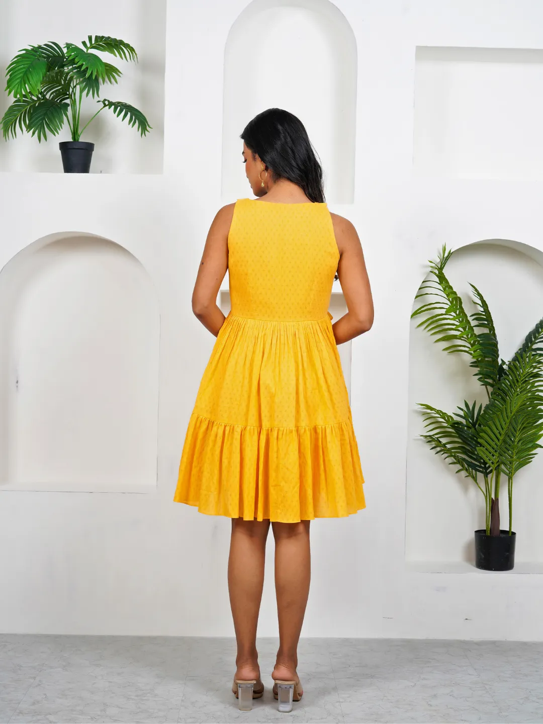 Amber Ruffle Yellow Cotton Mini Dress