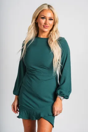 Asymmetrical long sleeve dress sea green