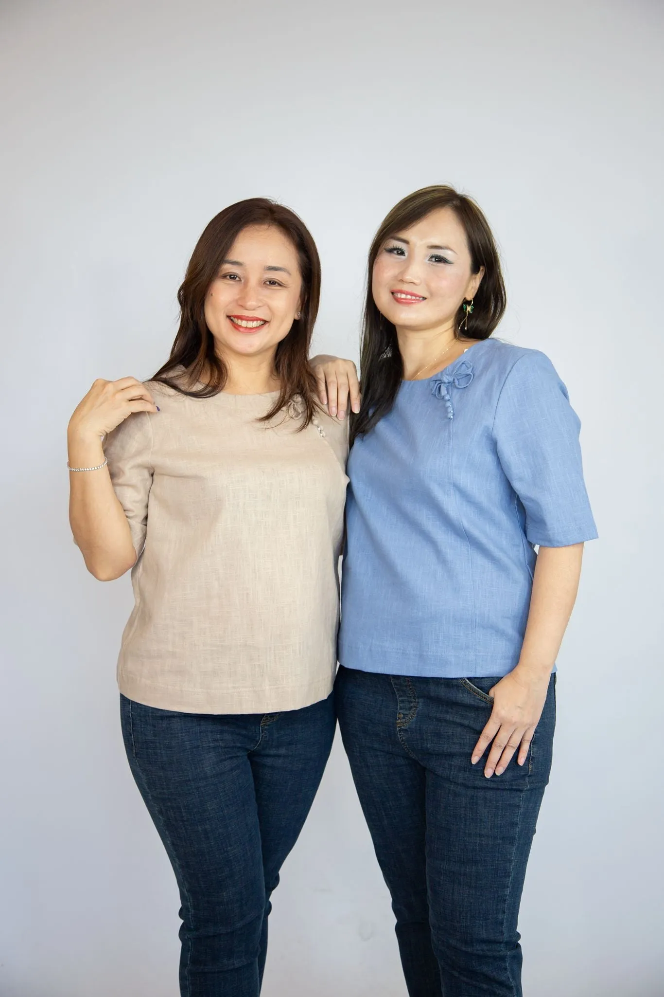 Basic Linen Blouse with Ribbon Detailing