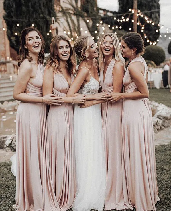 Beautiful A-line Blush Pink Mismatched Long Bridesmaid Dresses, BD101