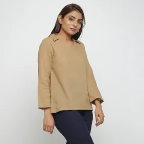 Beige Flat Collar 100% Cotton Comfort Fit Top