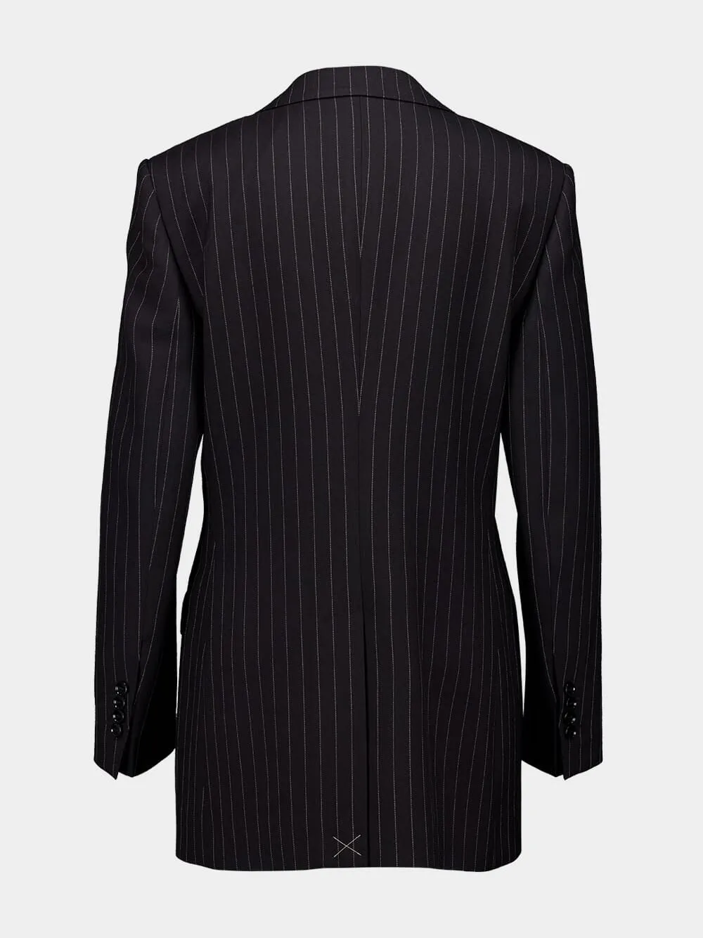 Black Single-Breasted Pinstripe Wool Jacket