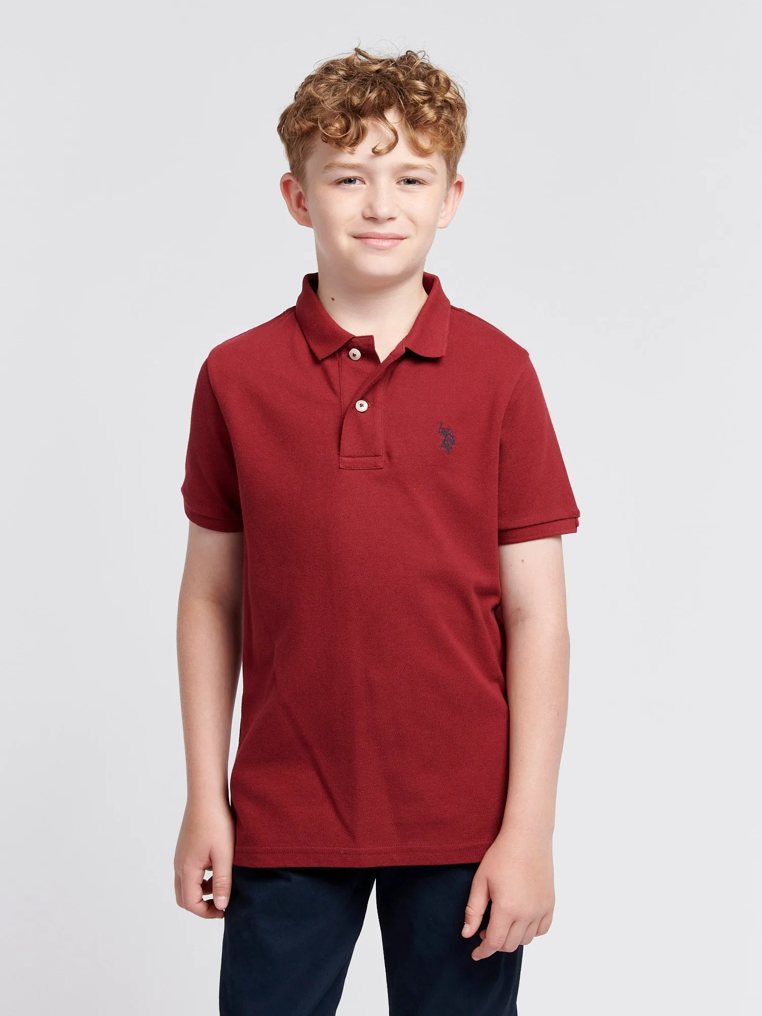 Boys Double Horsemen Polo Shirt in Tibetan Red