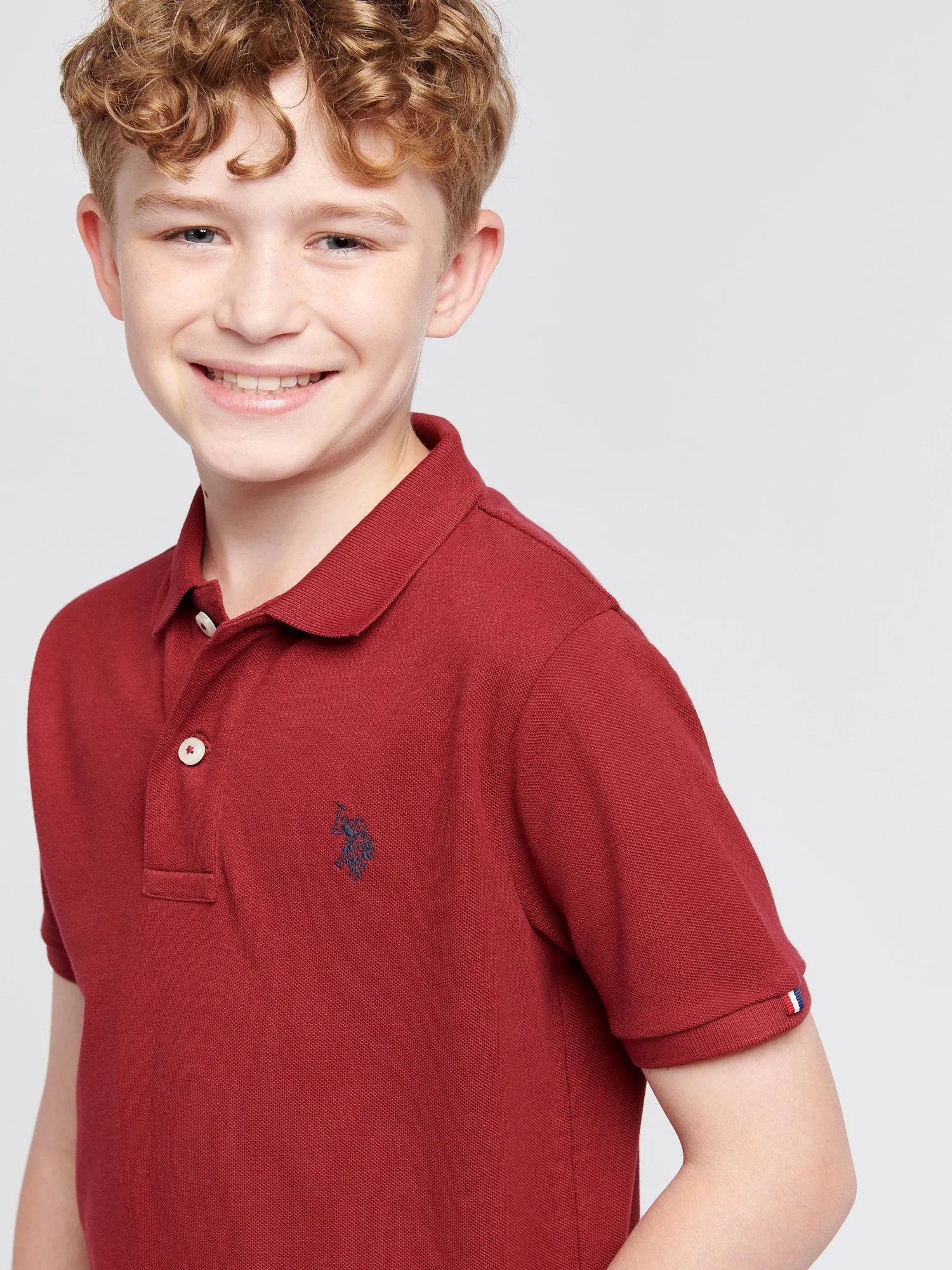 Boys Double Horsemen Polo Shirt in Tibetan Red