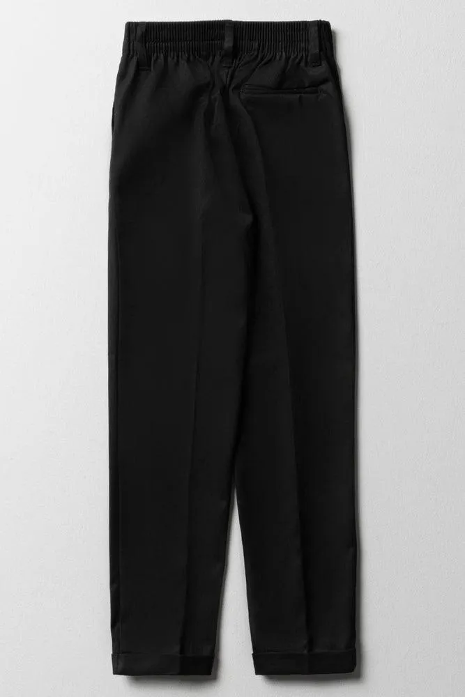 Boys School Turn Up Pants Black