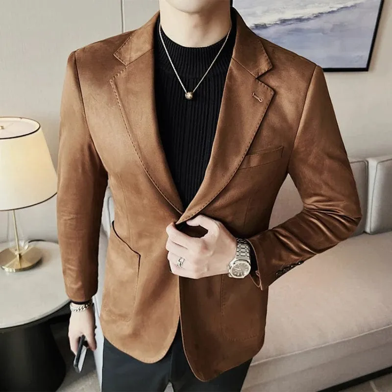 British Style Men's Suede Thick Warm Blazer Jacket