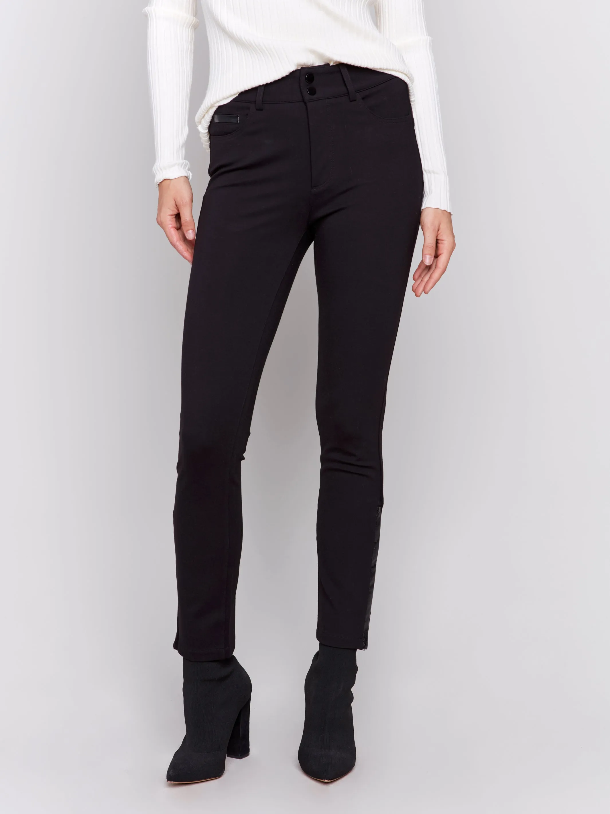 C5561/633B Pants with Pockets & Pleather Details/Noir, Black