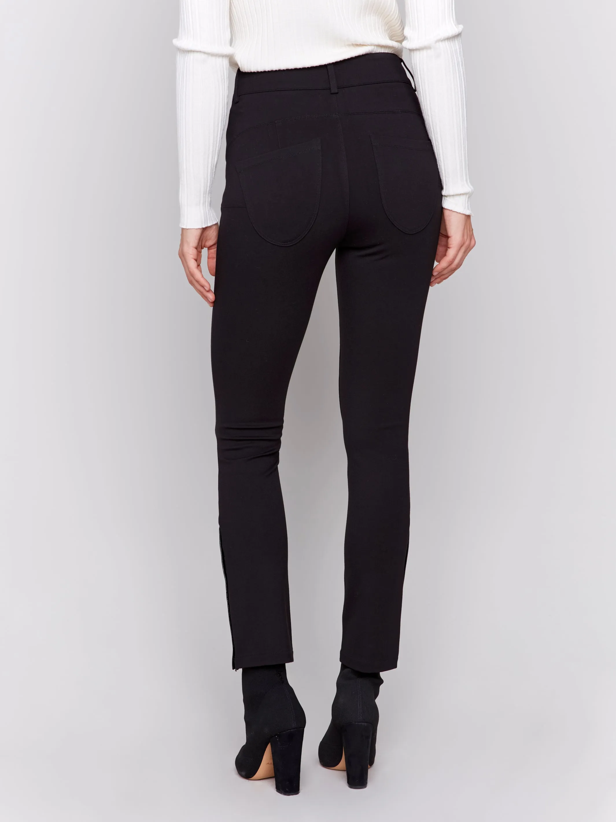 C5561/633B Pants with Pockets & Pleather Details/Noir, Black