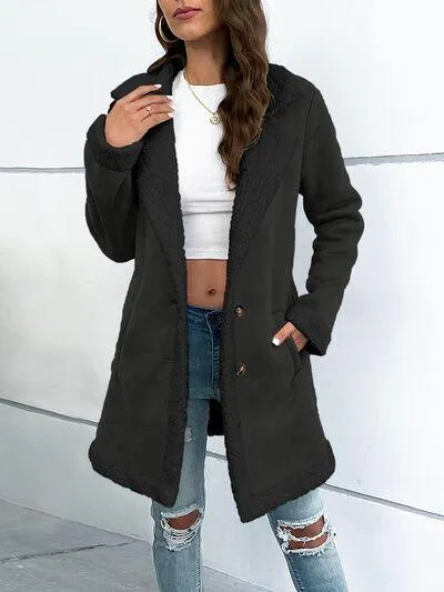 Chic Buttoned Long Coat with Lapel Collar: Fashionable and Cozy Outerwear for Winter