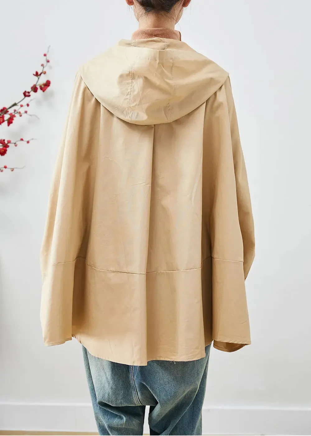 Chic Khaki Oversized Patchwork Cotton Coats Batwing Sleeve ML3270