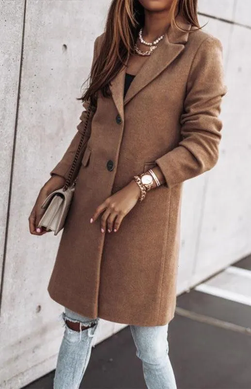 Chic Tweed Overcoat with Convenient Waist Pockets for Ultimate Warmth