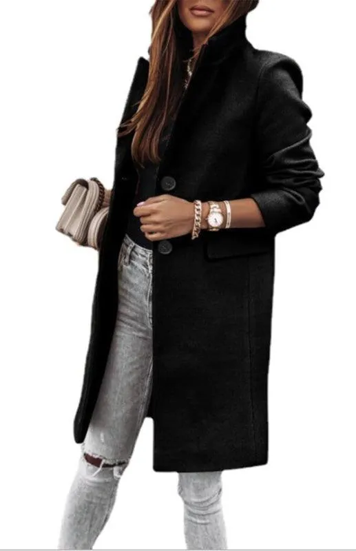 Chic Tweed Overcoat with Convenient Waist Pockets for Ultimate Warmth