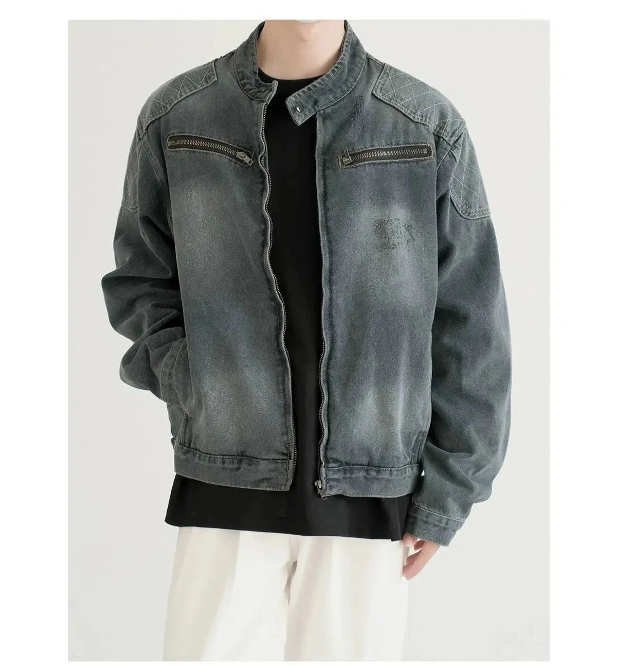 Classic Denim Jacket with Zippered Pockets