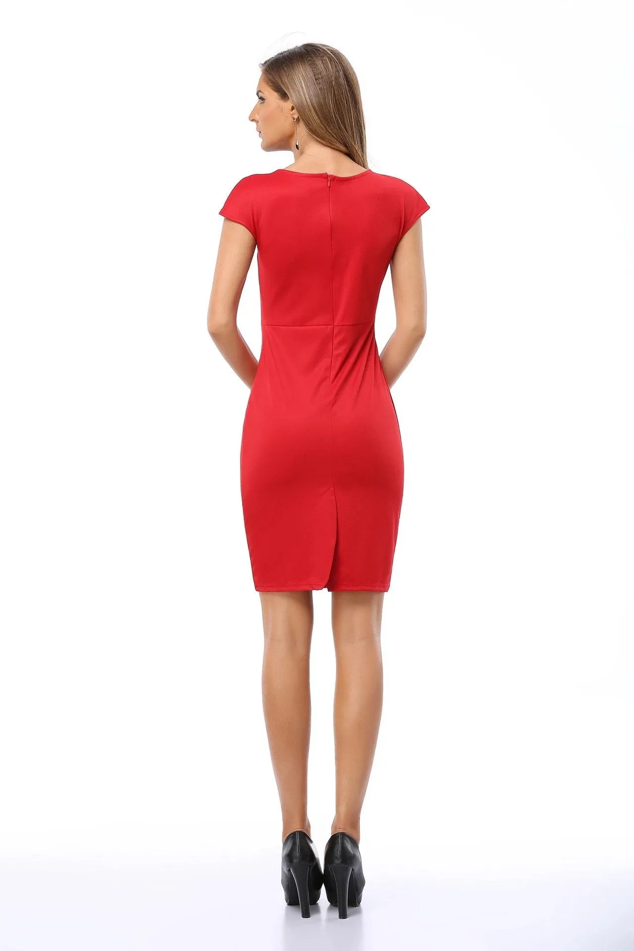 Clearance Slim V-neck Short Sleeve Knee Length Dress