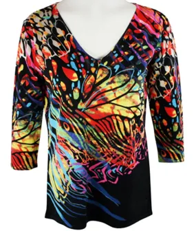 Clotheshead - Wild Thing, 3/4 Sleeve, V-Neck, Colorful Print Women's Fashion Knit Top