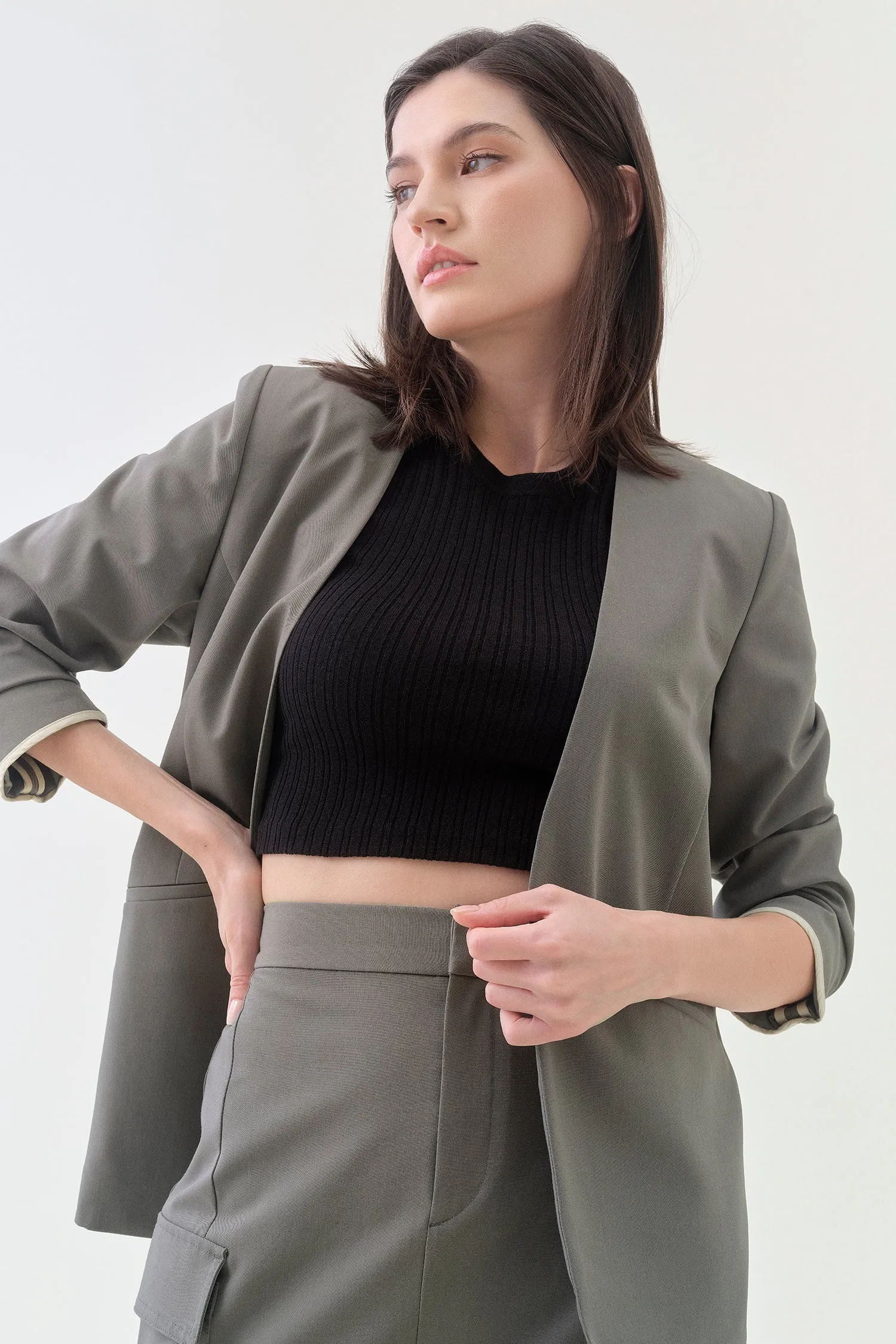 Collarless Relaxed Blazer - Sencha