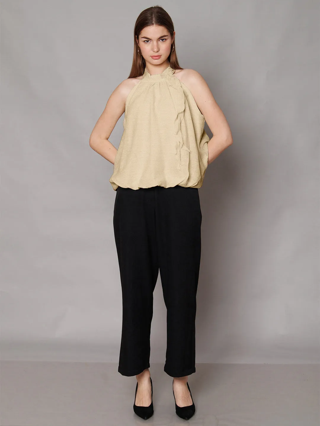 Cream Solid Relaxed Fit Top