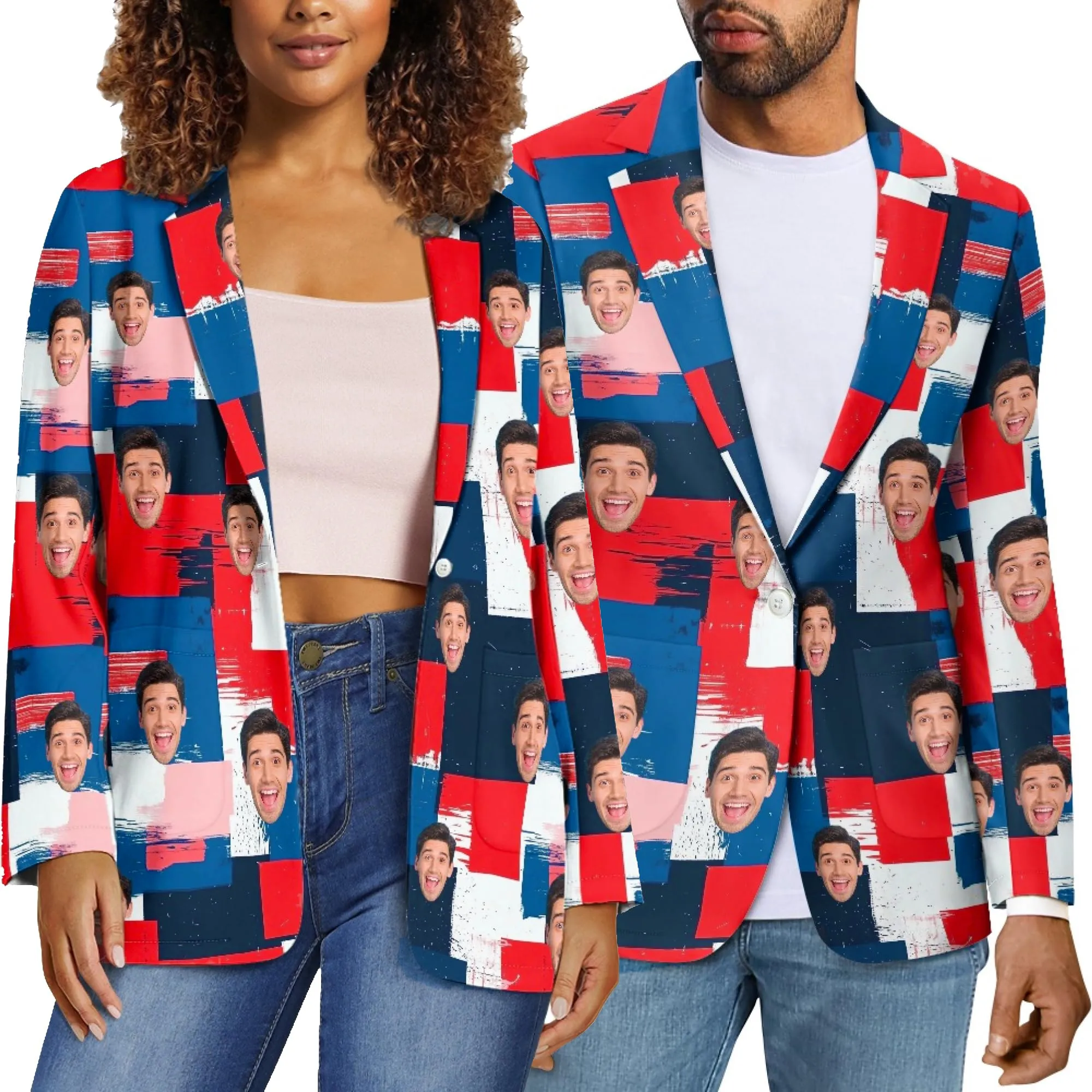 Custom Face Couple Blazers Personalized Jacket Casual Coats For Men Women