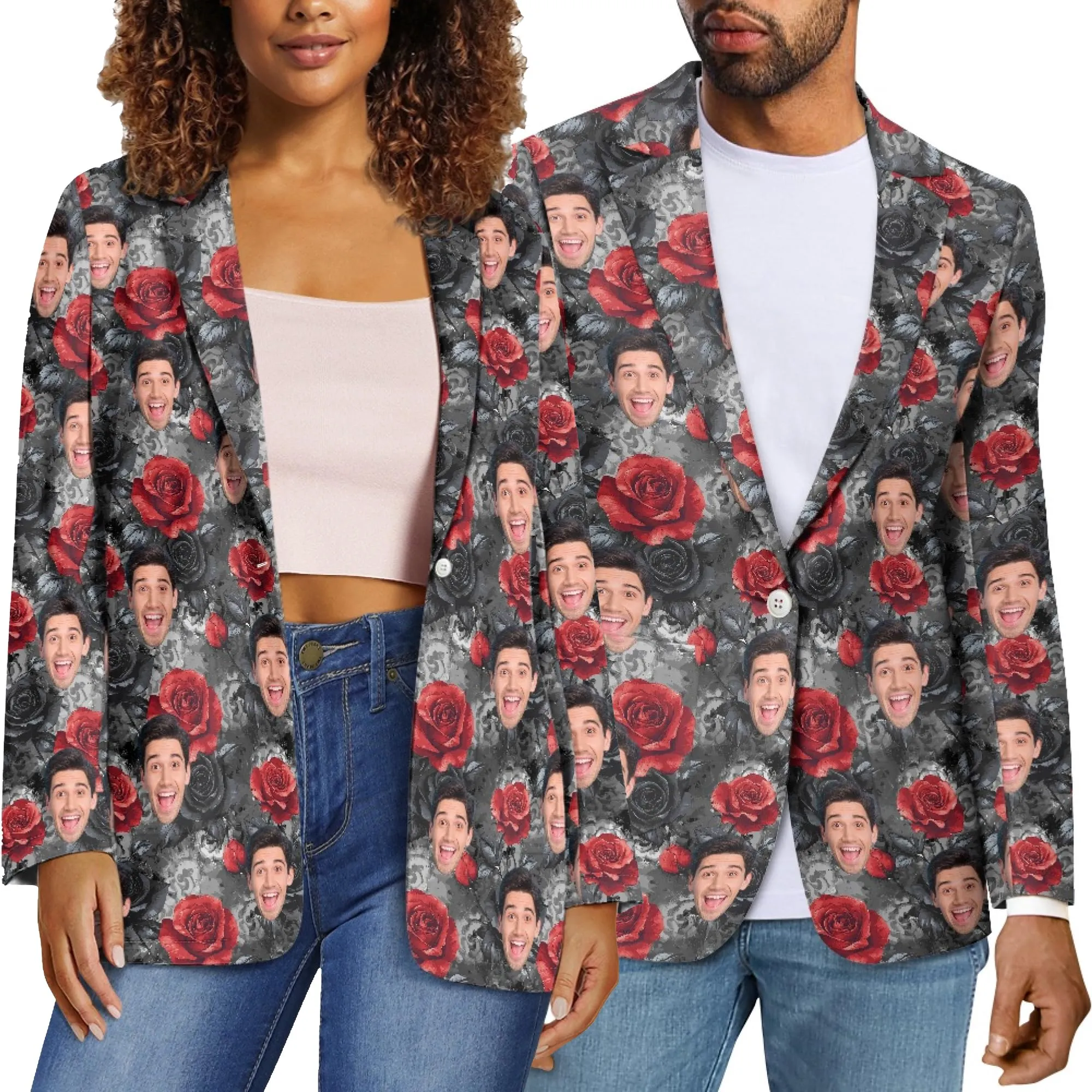 Custom Face Couple Blazers Personalized Jacket Casual Coats For Men Women