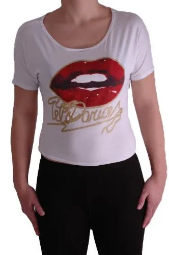 Cute Lips Print Cropped Tops