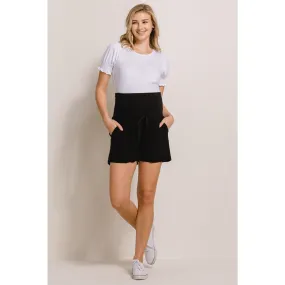 Draw String Pocket Maternity Shorts - Black