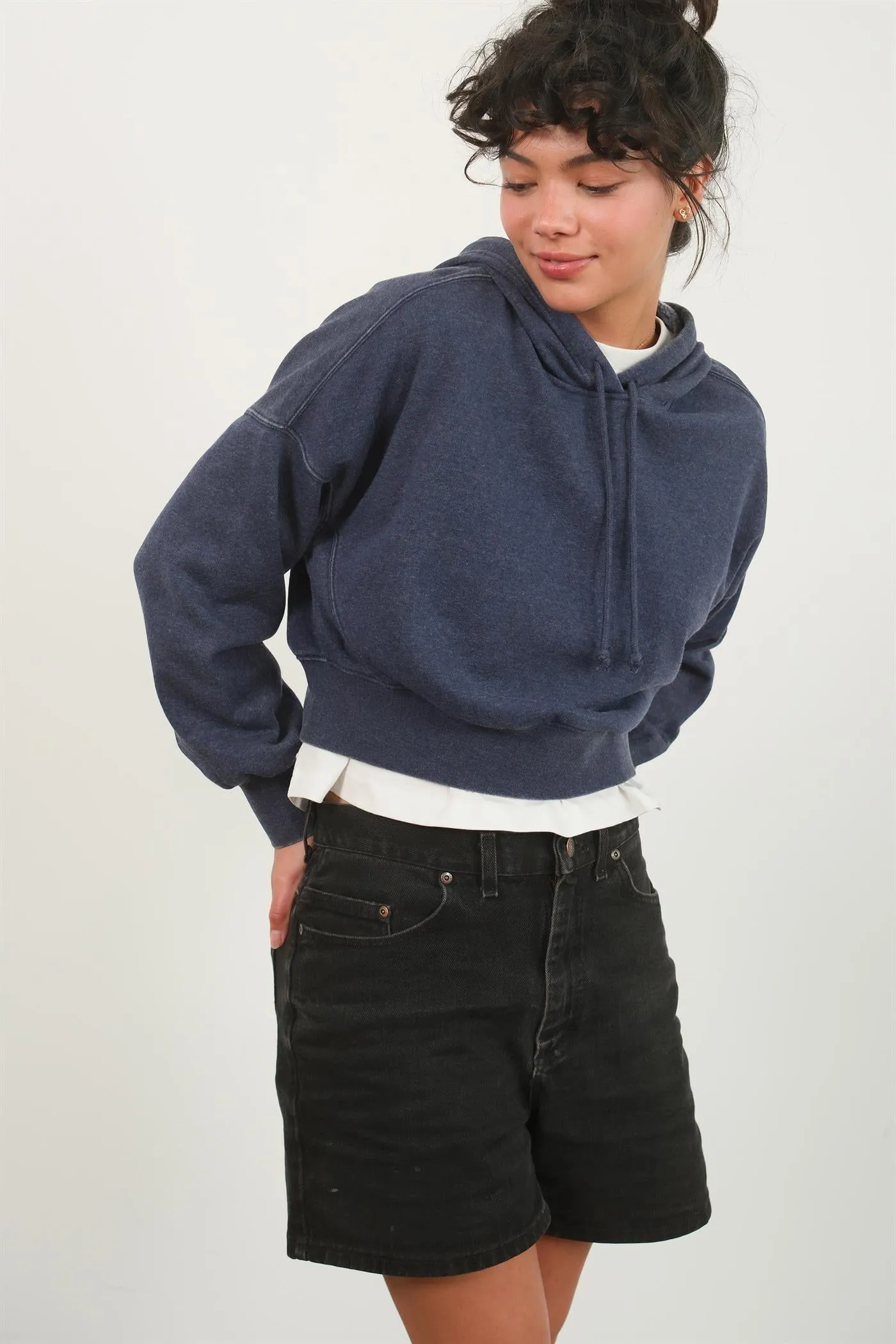 DZ24E105-DROP SHOULDER CROPPED HOODIE