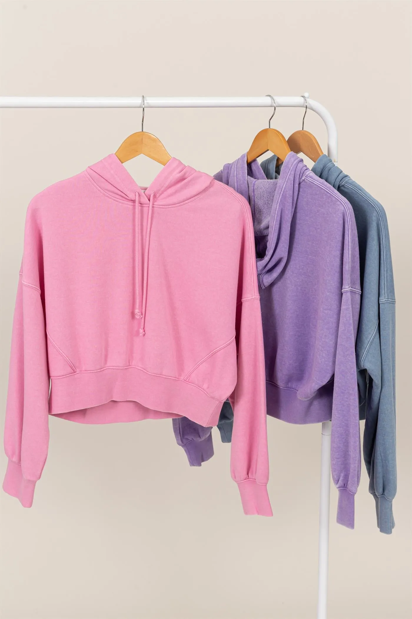 DZ24E105-DROP SHOULDER CROPPED HOODIE