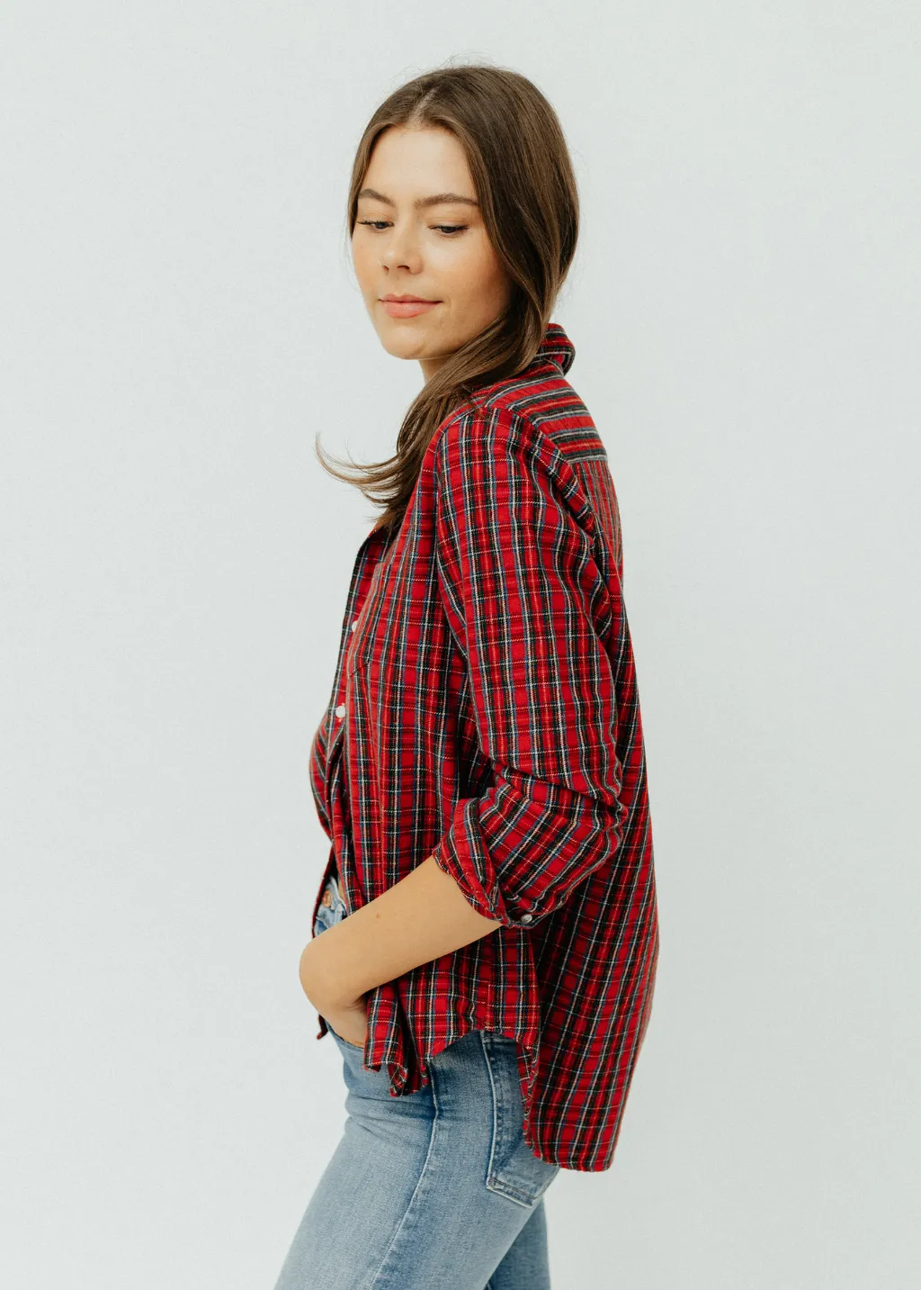 Frank & Eileen 'Eileen' Relaxed Button-Up in Small Red Plaid