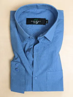 G Blue Plain Formal Dress Shirt For Men ZH MFS74