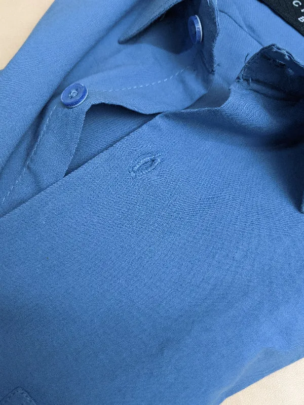 G Blue Plain Formal Dress Shirt For Men ZH MFS74