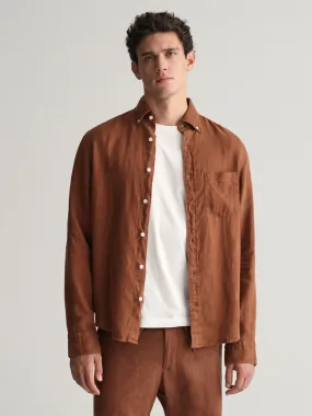 Gant Men Brown Solid Button-down Collar Long Sleeves Linen Shirt