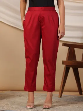 Juniper Maroon Solid Lycra Women Drawstring Pants With Single Side Pocket