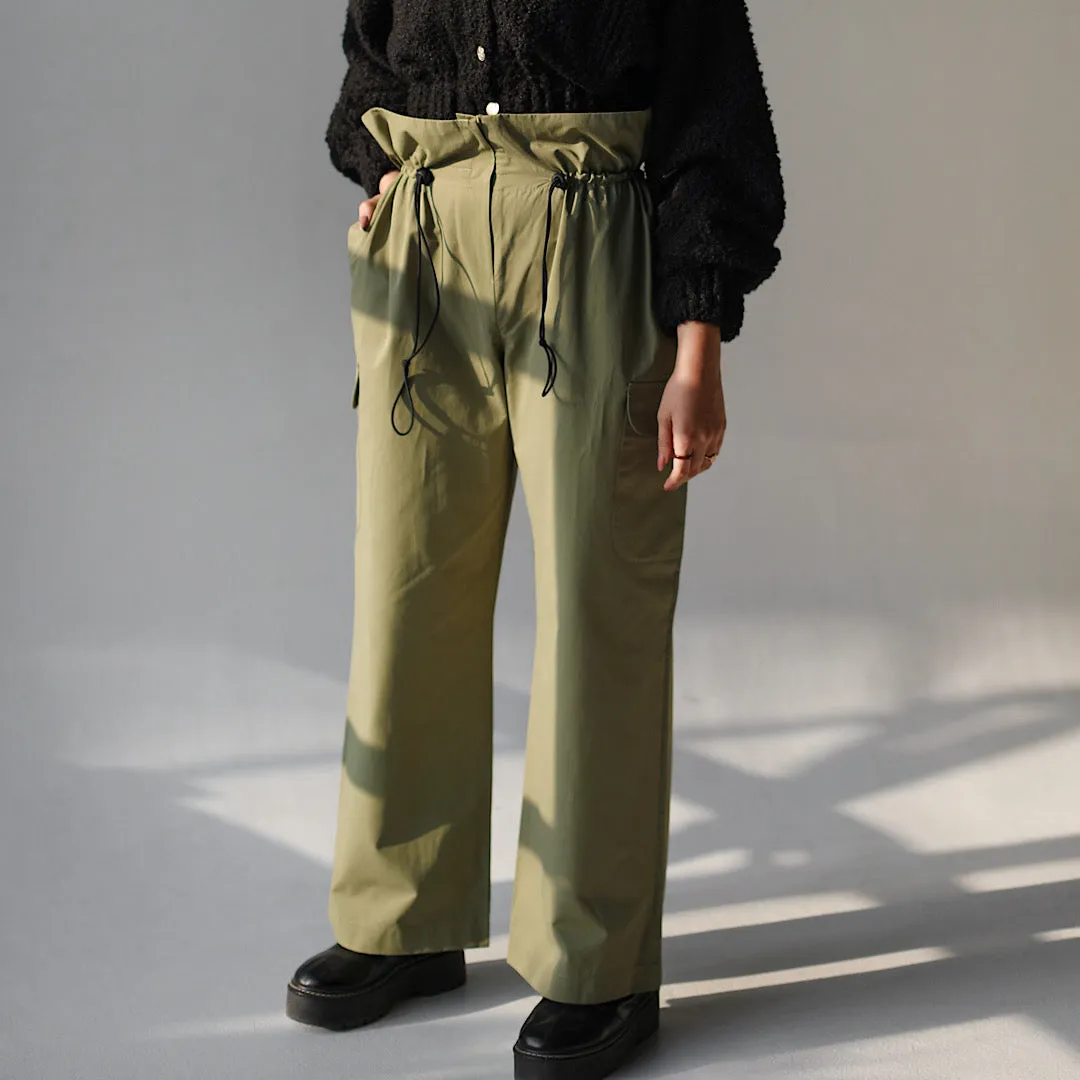 Khaki gabardine paperbag pants