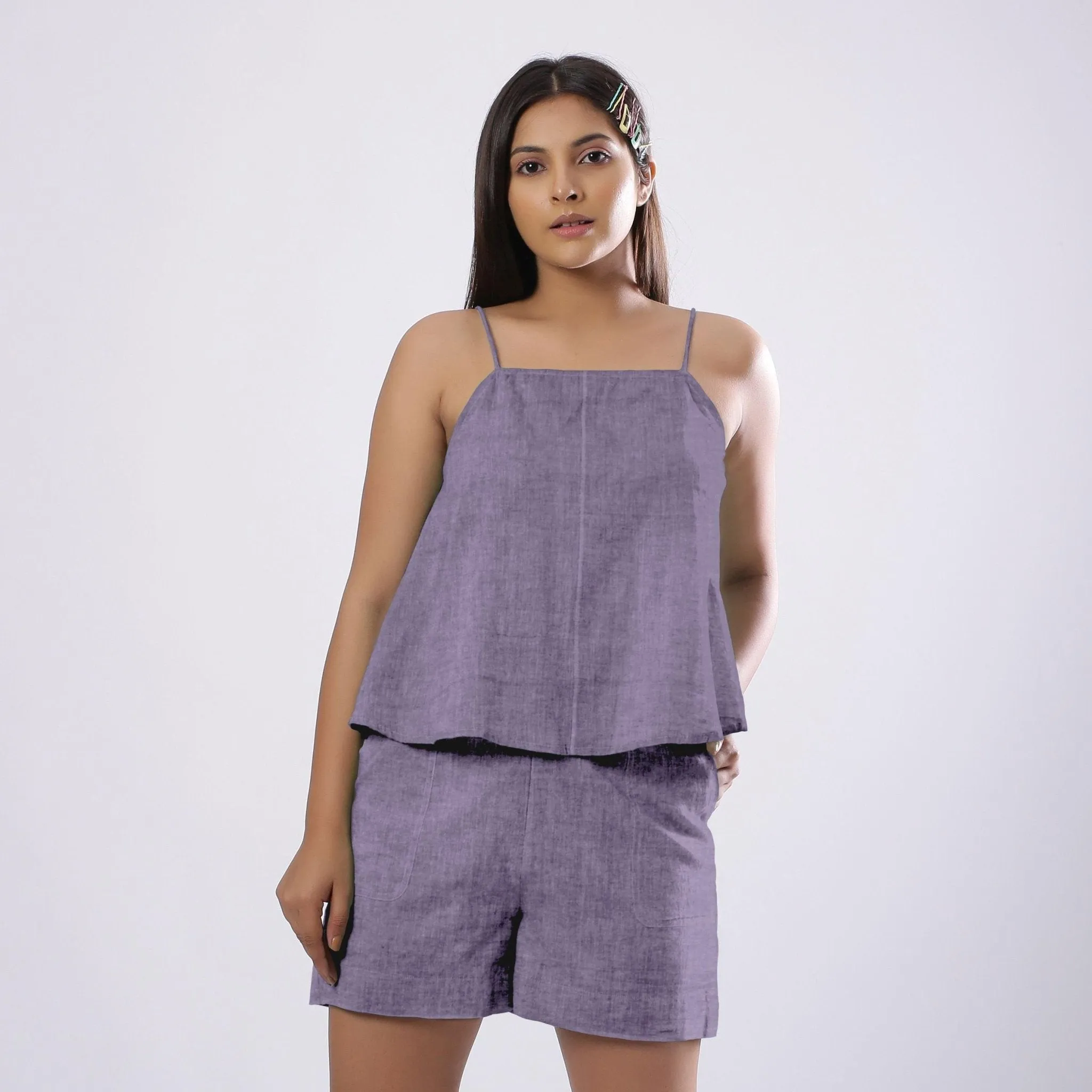 Lavender 100% Linen Flared Relaxed Camisole Top