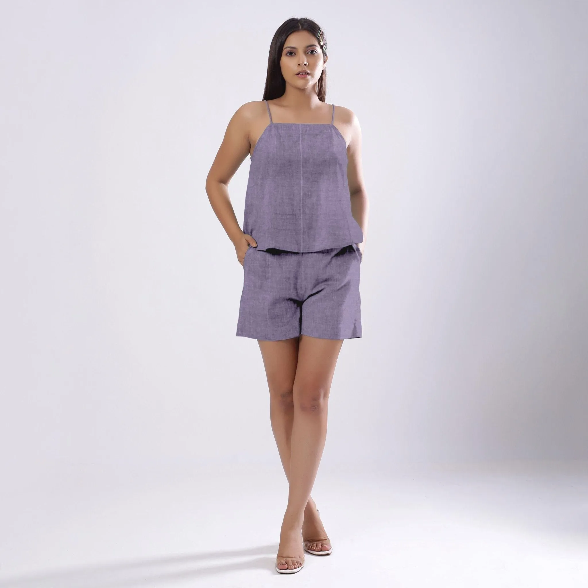 Lavender 100% Linen Flared Relaxed Camisole Top