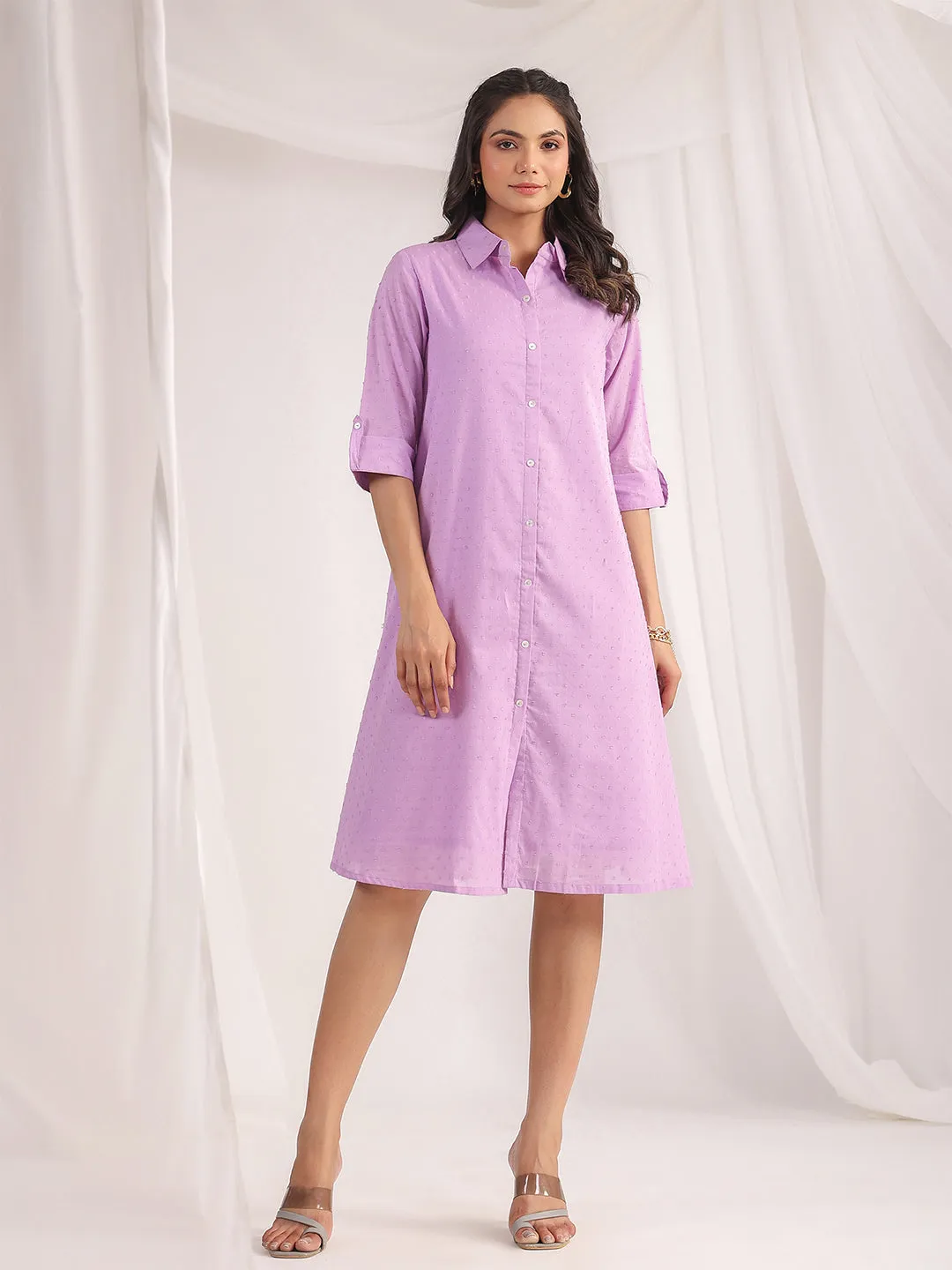 Lavender Dobby Cotton Woven Design Dress