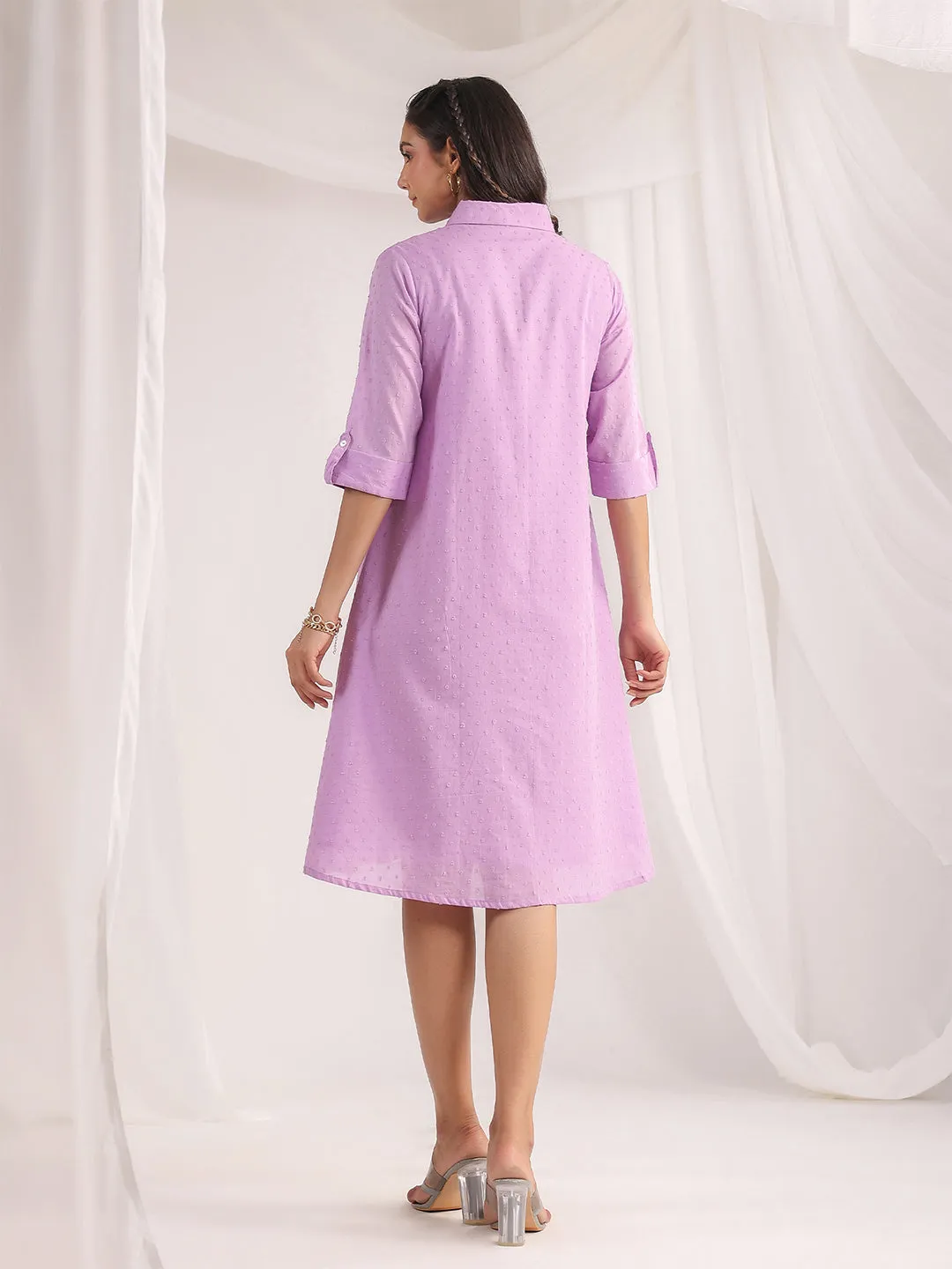 Lavender Dobby Cotton Woven Design Dress