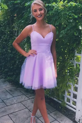 Lavender Satin A-line Sweetheart Homecoming Dresses, Short Prom Dress, SH586