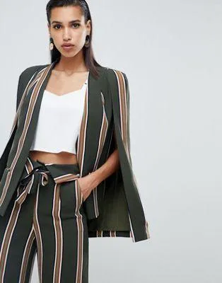 Lavish Alice classic cape blazer in stripe print