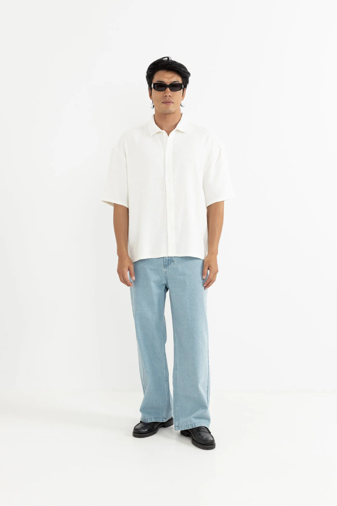 Leads Relaxed Check Ss Shirt White