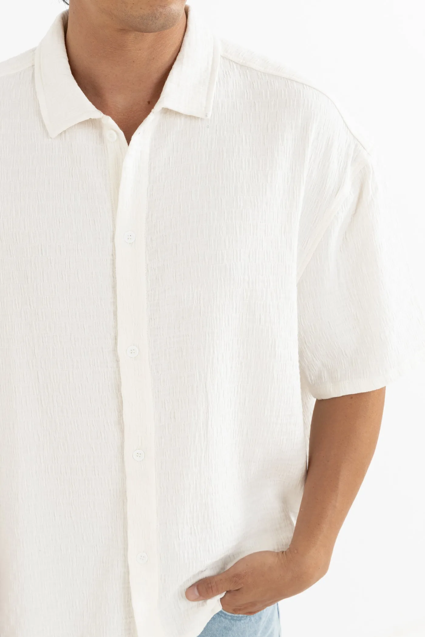 Leads Relaxed Check Ss Shirt White