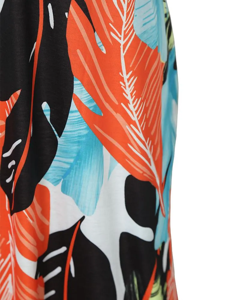 Leaf Print Pocket Design Maxi Dress